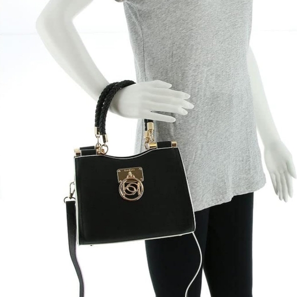 💥Sale💥bebe Black Kate Shopper 2 Way Crossbody And Braided Rope Handle Bag - Picture 4 of 5